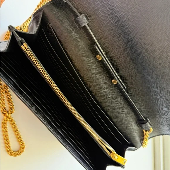 Saint Laurent YSL Star WOC Black Grain Leather Gold Chain Wallet on Chain - Picture 3 of 7